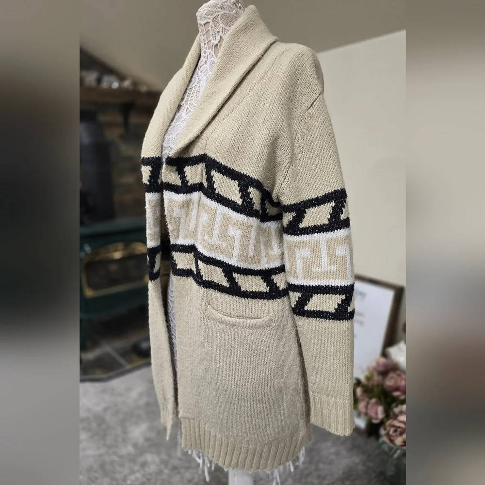 Vtg. Aztec Geo Design Knit Cardigan Sweater By Press Sz M